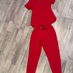 Med Couture Women's Vibrant Red Jogger Scrub Set